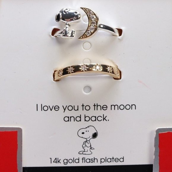 Unwritten Jewelry Unwritten Two Tone Peanuts Snoopy I Love You To The Moon And Back Rings Sz